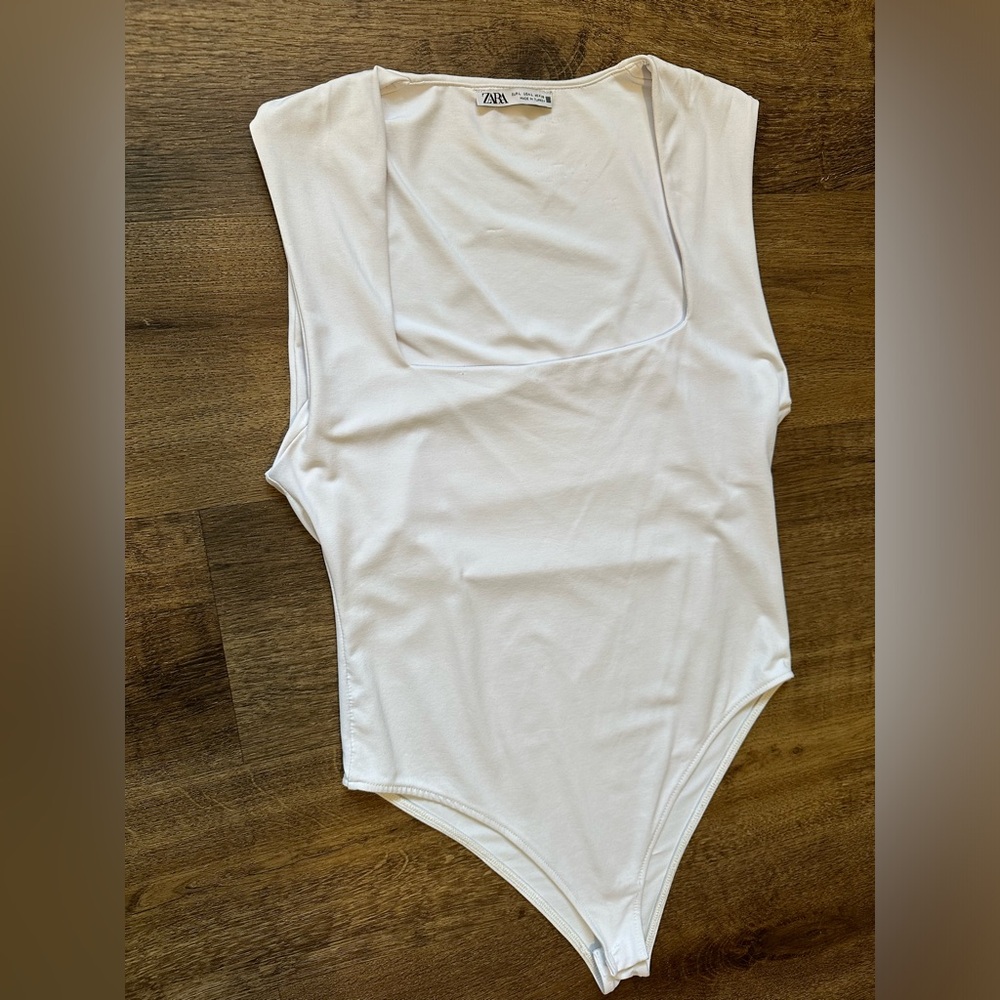 Zara White Squared Neck Bodysuit Size L
